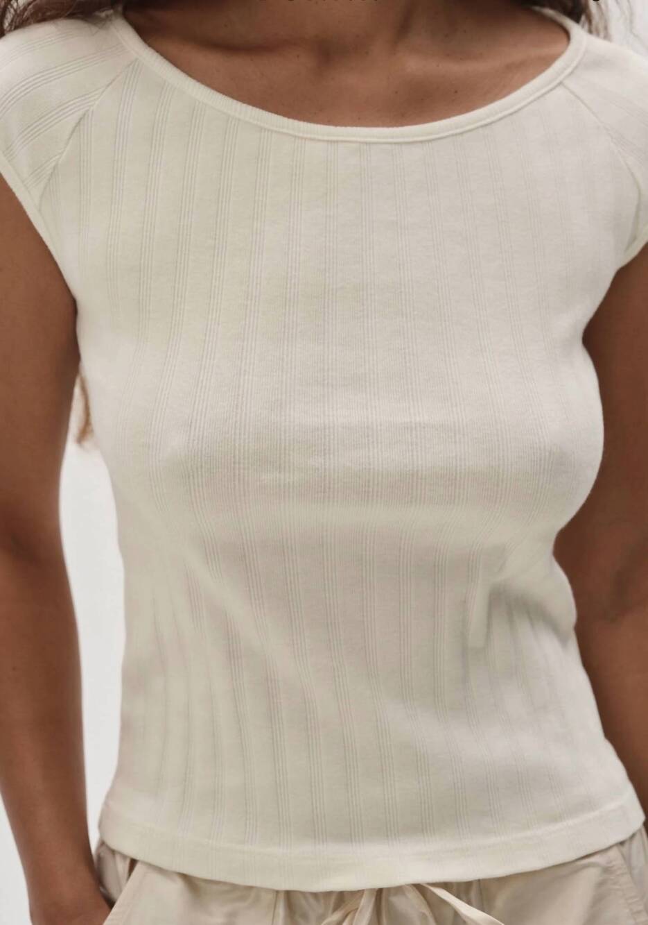 NEW DONNI. varled wide neck tee in white